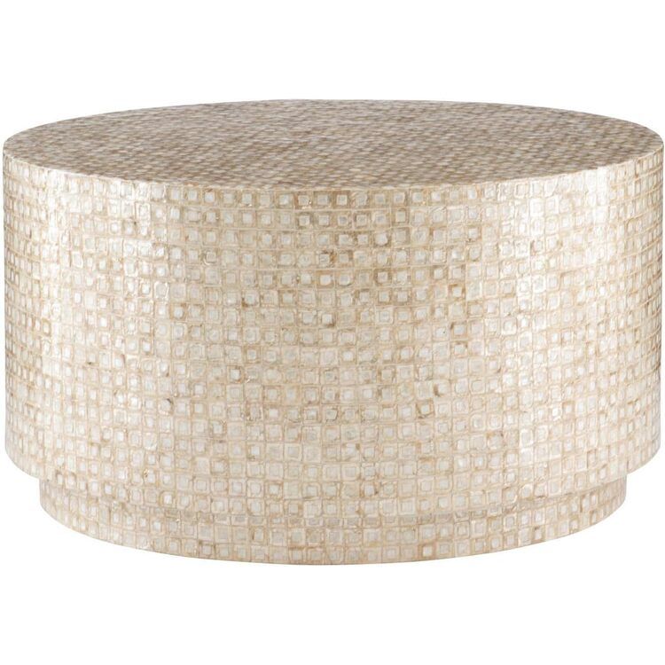 Modern Capiz Shell Mosaic Coffee Table 30X30 Gold Ivory Finish - Linon ... in Linon Paola Capiz Shell Fish Mosaic Iron C-Frame Accent Table In Gold/Cream