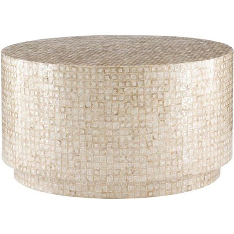 Modern Capiz Shell Mosaic Coffee Table 30X30 Gold Ivory Finish - Linon ... in Linon Paola Capiz Shell Fish Mosaic Iron C-Frame Accent Table In Gold/Cream