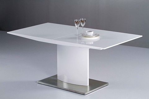 Modern Extendable White Lacquer Dining Table J4102 - Modern Dining ... throughout Liera End Table Glass Top White Lacquer Base Stainless Steel Cutout Details