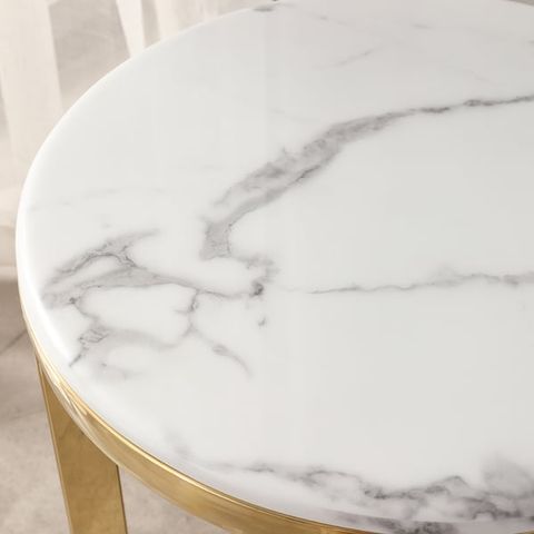 Modern Round Marble-Top End Table Side Table In White & Gold-Homary intended for Malthe Round Marble Top Accent Side White And Antique Gold