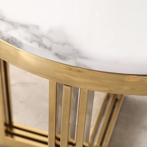 Modern Round Marble-Top End Table Side Table In White & Gold|Homary within Creating Visual Interest with White and Antique Gold Accent Pieces