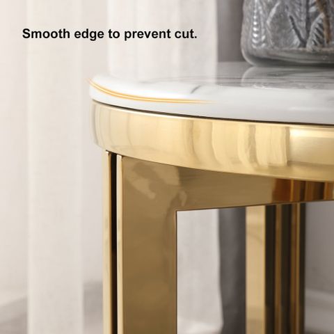 Modern Round Marble-Top End Table Side Table In White & Gold|Homary within Malthe Round Marble Top Accent Side White And Antique Gold