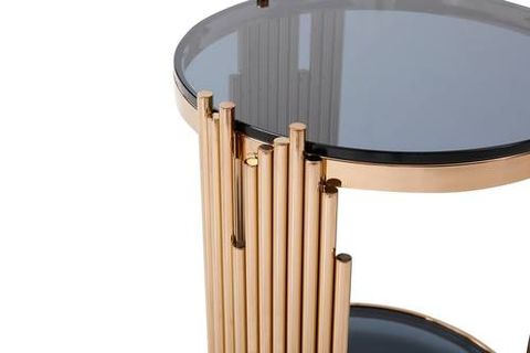 Modrest Bryce Modern Smoked Glass & Rosegold Round End Table By Vig ... intended for Why This End Table Took Me 3 Attempts to Get Right (The Modrest Reklaw Lesson)