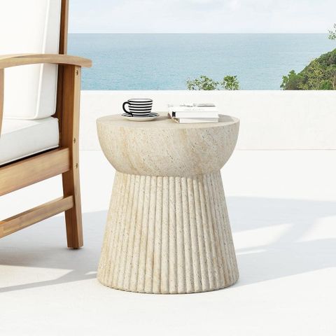 Noble House Yurna Outdoor Patio Concrete Accent Side Table, Beige ... with Maintaining your concrete furniture for long-lasting beauty and function