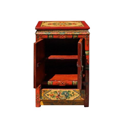 Orange Yellow Tibetan Floral End Table Nightstand Cabinet | Chairish pertaining to Tibetan Orange Yellow Jewel Floral Tall End Table Nightstand Cabinet Hcs7625