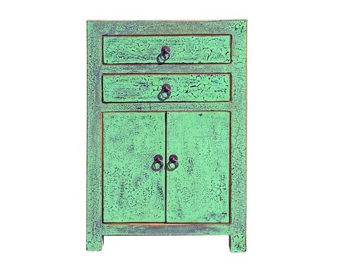 Oriental Distressed Green Lacquer Two Drawers End Table Nightstand ... inside Maximizing Storage and Style with Distressed Teal Green Blue Flowers Graphic 4 Drawers End Table Nightstand cs7357