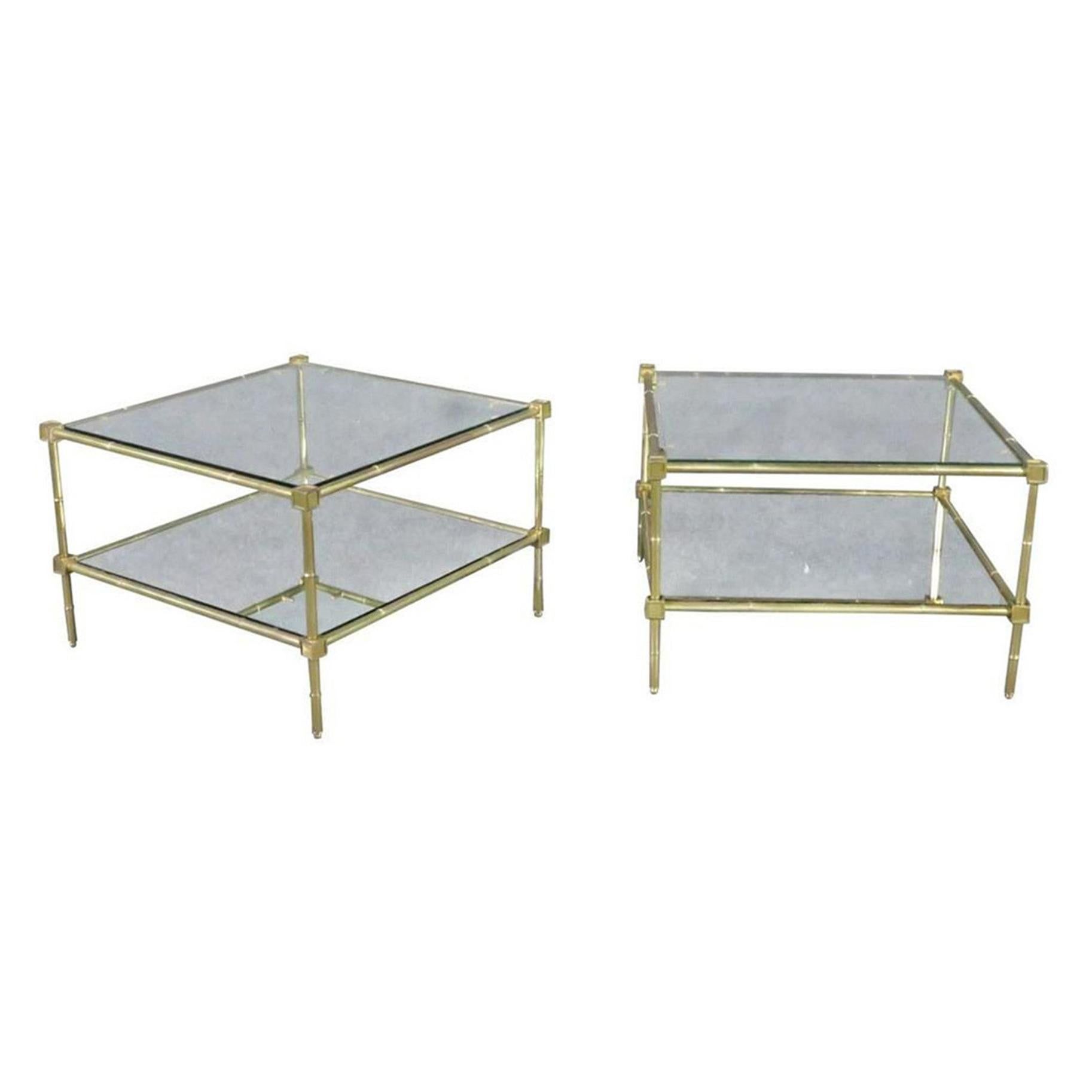 Pair Of Faux Bamboo Brass Bagues Style Glass Top End Tables Circa 1970 ... intended for Understanding the Artistry Behind Faux Shagreen Tray Tables