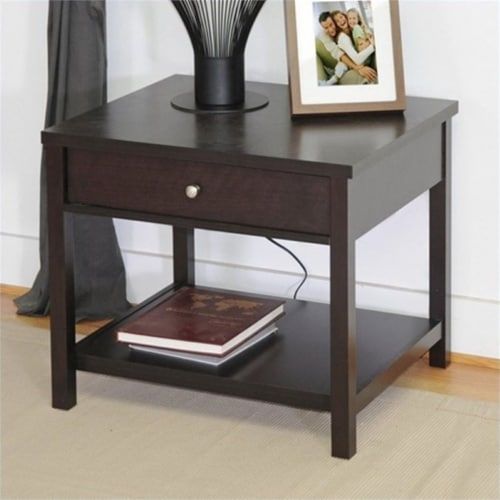 Pemberly Row 1 Drawer Modern Wood End Table With Bottom Shelf In Dark ... in Pemberly Row Transitional Solid Wood End Table In Rich Espresso