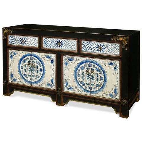 Pin On Chinese Style Cabinets And Chests intended for Chinese Distressed Light Pale Blue Fishes Graphic Table Cabinet Hcs3929