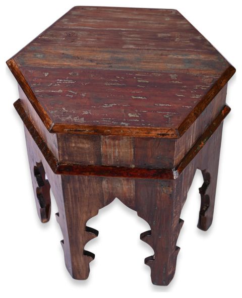 Reclaimed Moroccan Style 17 Inch Six Corner Accent Table For Living ... within The Story Behind Reclaimed Wood in Moroccan Accent Tables