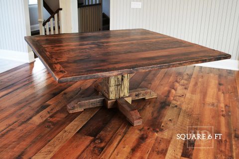Reclaimed Wood Square Pedestal Tables In Toronto, Ontario Home | Blog within Home Square Solid Wood Pedestal Table In Distressed Artifacts