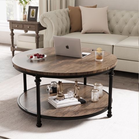 Round Coffee Table, Modern 2-Tier Center Table - Wood - Bed Bath ... with regard to Creating Visual Interest Through Coffee Table Frame and Wood Pairings