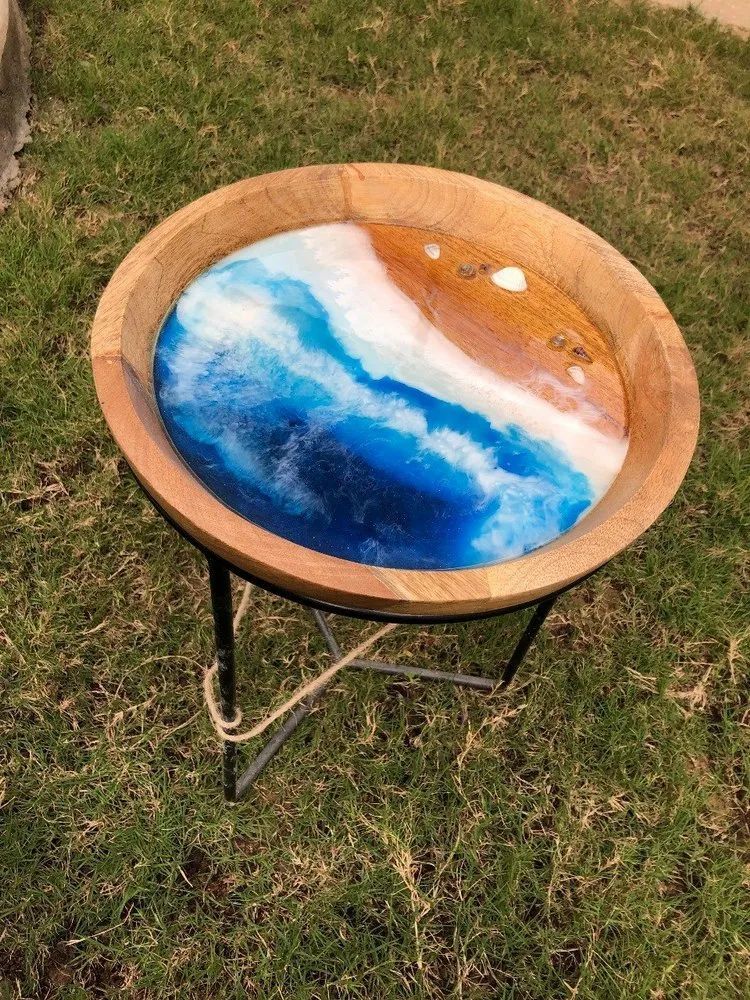 Round Wood Epoxy Resin Table, For Home And Office, Without Storage At ... for Modern Spiral Wavy Round Table, Epoxy Resin &amp; Wood, Orange