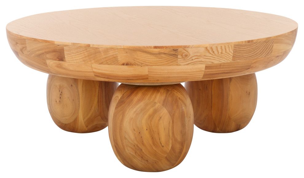 Safavieh Couture Hayliette Round Wood Coffee Table, Natural ... with Safavieh Couture Madelynn Round Wood Accent Table, Natural