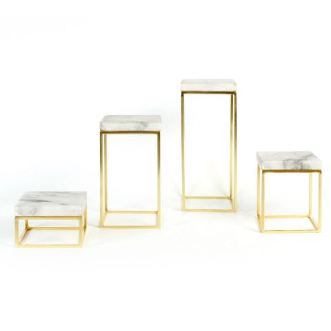 Set Of 4 Small Display Tables, White Marble Top And Gold-Coloured Metal ... pertaining to Luxe Tapered Gold Metal Pedestal Table White Marble Crystal Top Square Drink