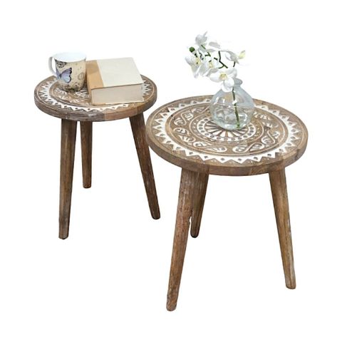 Set Of Two Accent Tables - Sundara Furnishings & Home Decor inside John Paul Solid Wood W/Glass Top Round Accent Tables (Set Of 2)