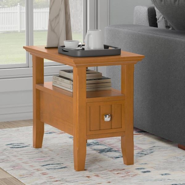 Simpli Home Acadian Solid Wood 14 In. Wide Rectangle Transitional ... for Solid Wood 14&quot; Wide Rectangle Narrow Side Table In Light Golden Brown