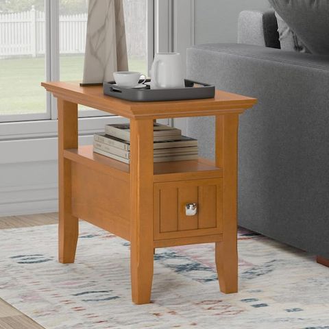 Simpli Home Acadian Solid Wood 14 In. Wide Rectangle Transitional ... for Solid Wood 14" Wide Rectangle Narrow Side Table In Light Golden Brown