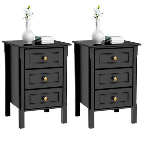 Topeakmart 2Pcs 3 Drawers Nightstand Tall End Table Storage Wood ... throughout Why the Hcs7081 Side Cabinet End Table Nightstand Represents the Peak of Contemporary Chinese Design