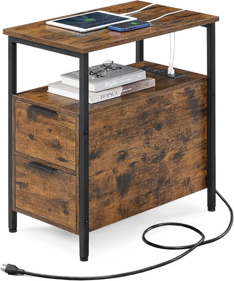 Vasagle Side Table With Charging Station, Narrow End Table With 2 ... regarding Linon Bartow Wood Storage Accent Table Usb Charging Station In Hazelnut Brown