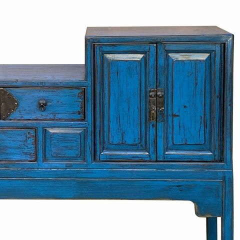 Vintage Chinese Distressed Bright Blue Drawers Foyer Narrow Side Table ... regarding How to Choose the Right Chinese Distressed Bold Bolection Blue 2 Drawers End Table Nightstand Hcs7424 for Your Space