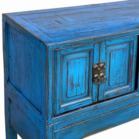 Vintage Chinese Distressed Bright Blue Drawers Foyer Narrow Side Table ... with Chinese Distressed Bold Bolection Blue 2 Drawers End Table Nightstand Hcs7424
