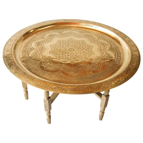 Vintage Moroccan Etched Brass Round Tray Table At 1Stdibs | Moroccan ... with Elegant Faux Shagreen Tray Top Accent Table Ivory Champagne Brass Vintage Style