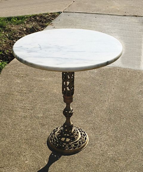 Vintage Regency Marble Top Table, Solid Brass Base, Excellent Side ... in Tyler Side Table 14.5" Round Marble Top Brass Hammered Pedestal Base