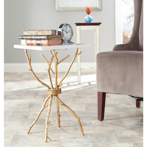 White Gold Accent Table Handcrafted Artisan Piece 14X22 - Safavieh ... throughout Baldwin Rectangular Marble Top Side Table White And Gold
