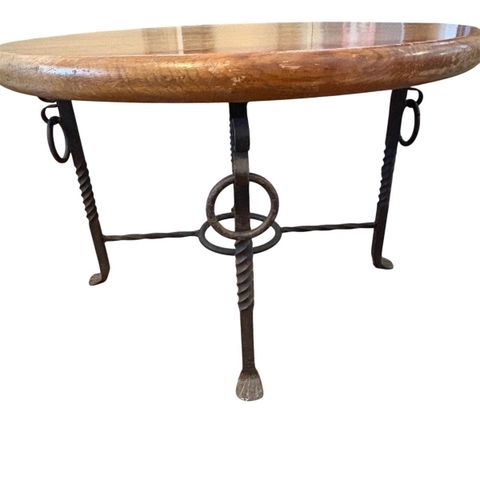 Wrought Iron & Solid Wood Round Accent Table (Lr-Es) | Estatesales.org within East At Main 19-Inch Gold Iron And Natural Wood Round Accent Table