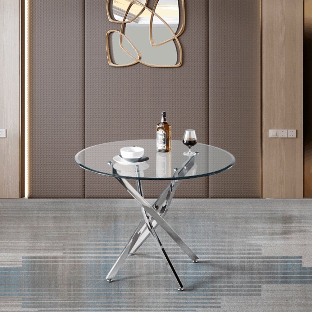 Wrought Studio Modern Round Tempered Glass End Table With Chrome Legs ... regarding Material matters why tempered glass dominates modern furniture trends